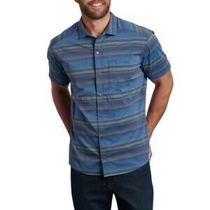 KUHL Born in the Mountains Men's‎ Button-Down Shirt Medium Blue Green Striped